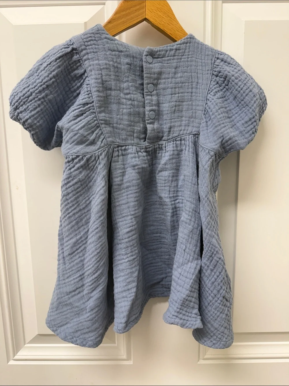Apple Park Organic Cotton Gauze Baby Dress in Slate Blue